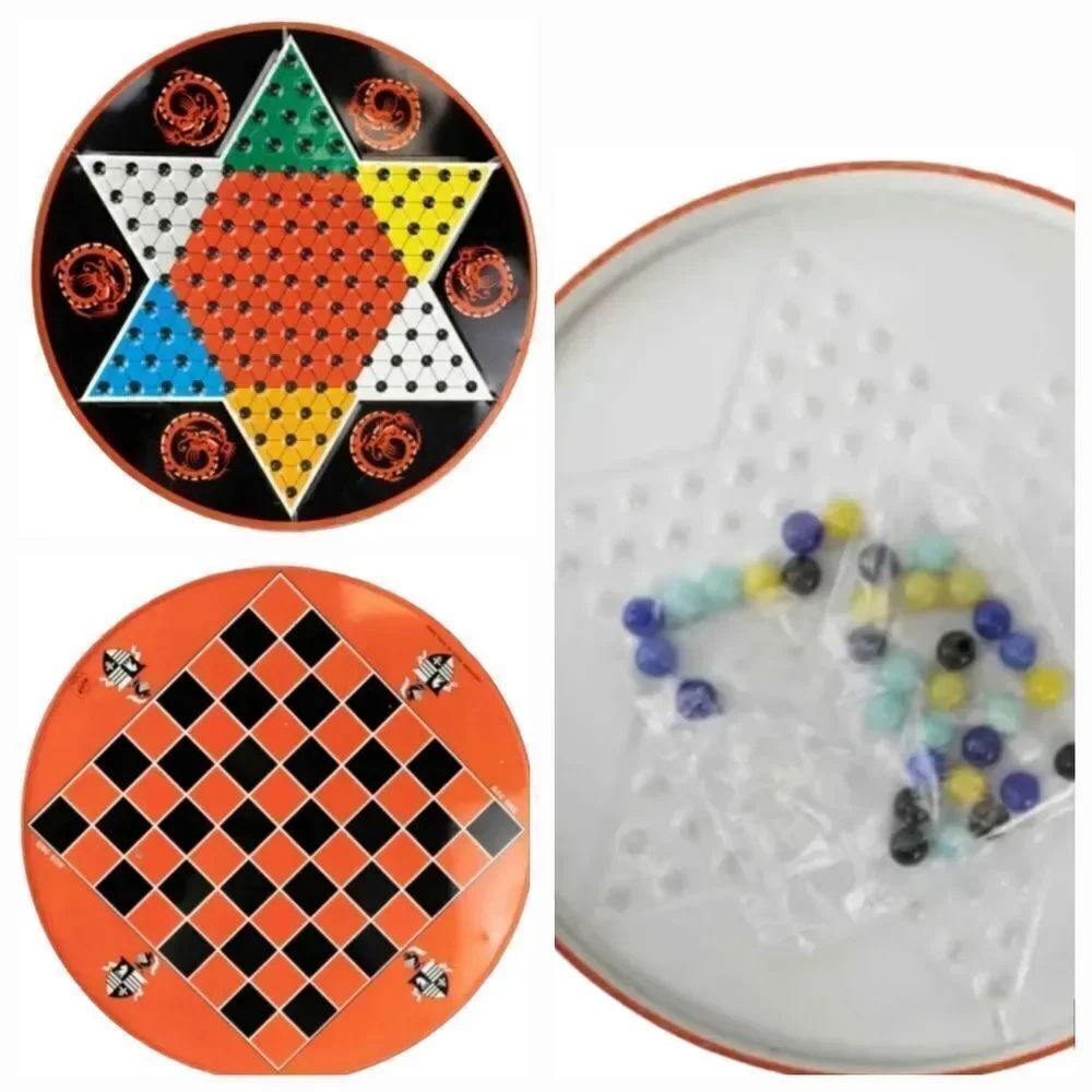 💜Chinese Checkers & Checkers Combo Vintage Tin Game Set